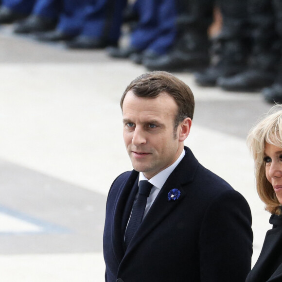 Le président Emmanuel Macron, la première dame Brigitte Macron lors de la cérémonie à l'occasion de la première journée nationale d'hommage aux victimes du terrorisme sur l'Esplanade du Trocadero à Paris le 11 mars 2020. © Stéphane Lemouton / Bestimage