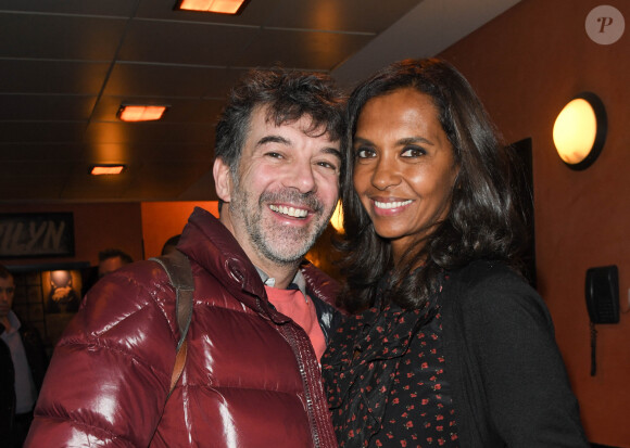 Exclusif - Stéphane Plaza, Karine Le Marchand - People en backstage du spectacle "Jeanfi Janssens atterrit à l'Olympia" à Paris le 9 janvier 2020. © Coadic Guirec/Bestimage