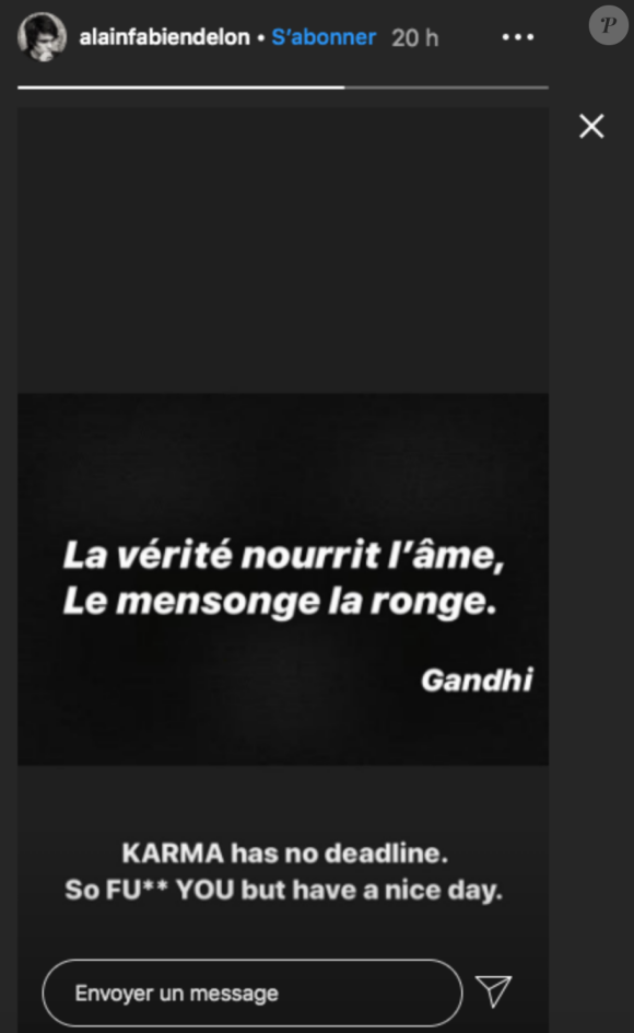 Alain-Fabien Delon poste un message énigmatique après sa rupture avec Capucine Anav - Instagram, 30 juillet 2020