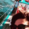 Daphné Bürki avec ses filles Suzanne et Hedda au Cap Ferret. Elles ont passé une soirée festive et musicale à bord d'un bateau. Le 3 août 2020.