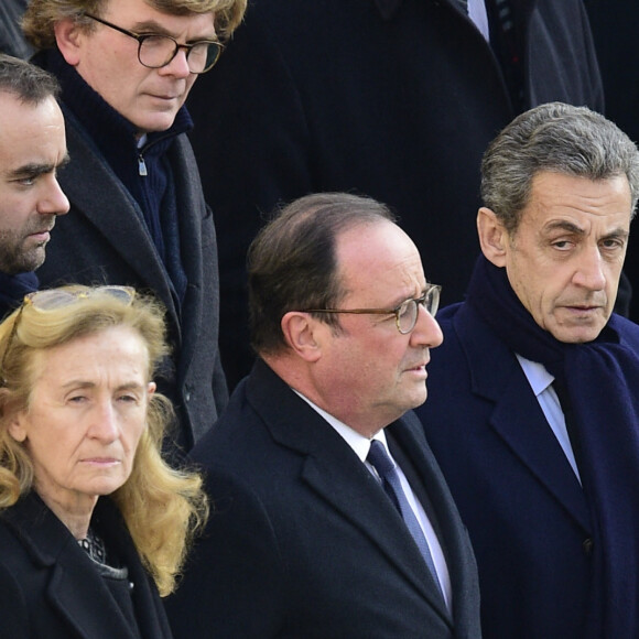 Nicole Belloubet, Garde des Sceaux, ministre de la Justice, François Hollande, Nicolas Sarkozy - Hommage national rendu aux treize militaires morts pour la France en opérations extérieures, dans la cour de l'Hôtel national des Invalides à Paris, le 2 décembre 2019. ©JB Autissier / Panoramic / Bestimage