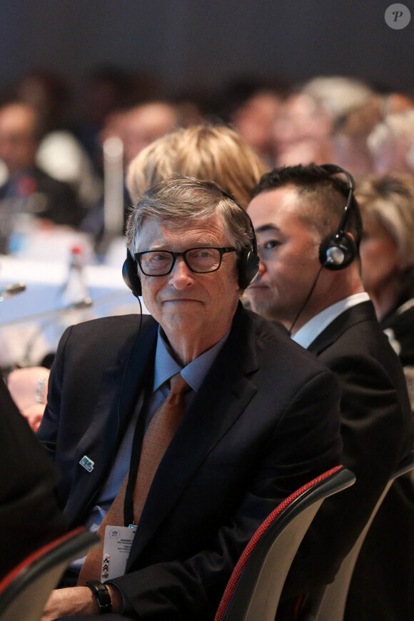 Bill Gates - Allocution du président de la république, Emmanuel Macron au cours de la 6ème conférence de reconstitution des ressources du Fonds mondial de lutte contre le sida, la tuberculose et le paludisme, à Lyon, le 10 octobre 2019. © Stéphane Lemouton / Bestimage 