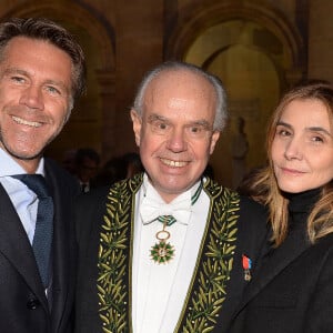 Frédéric Mitterrand, le prince Emmanuel-Philibert de Savoie et sa femmme Clotilde Courau lors de la cérémonie d'installation de F.Mitterrand à l'académie des Beaux-Arts à Paris, France, le 6 février 2020. © Veeren/Bestimage