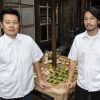 Exclusif - Le chef Taku Sekine et son cuisinier lors de la soirée "Kill The Duckface" pour le lancement en avant-première de Panza Paille dans la salle de réception La Cartonnerie à Paris, France © Pierre Perusseau/Bestimage