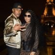 Exclusif - Nicki Minaj et son nouveau compagnon Kenneth "Zoo" Petty quittent l'hôtel Royal Monceau et vont poser en photo devant la tour Eiffel à Paris le 8 mars 2019