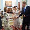 Le prince Harry, duc de Sussex, et Meghan Markle, duchesse de Sussex, rencontrent le président sud-africain Cyril Ramaphosa et son épouse T. Motsepe à Pretoria, le 20 octobre 2019, dans le cadre de leur voyage officiel en Afrique du Sud.