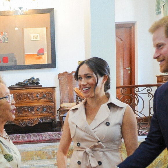 Le prince Harry, duc de Sussex, et Meghan Markle, duchesse de Sussex, rencontrent le président sud-africain Cyril Ramaphosa et son épouse T. Motsepe à Pretoria, le 20 octobre 2019, dans le cadre de leur voyage officiel en Afrique du Sud.