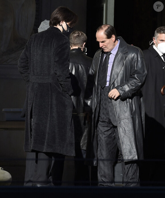 Robert Pattinson et Colin Farrell (méconnaissable dans le rôle d'Oswald Cobblepot, alias le Pingouin) dans le film "The Batman" à Liverpool le 13 octobre 2020.