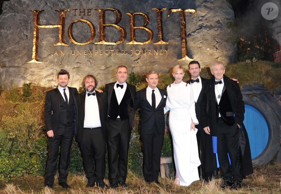 Andy Serkis, Peter Jackson, James Nesbitt, Martin Freeman, Cate Blanchett, Richard Armitage et Sir Ian McKellen - Avant-premiere du film "Le Hobbit : un voyage inattendu" a Londres, le 12 décembre 2012.