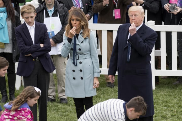 Barron Trump, Donald Trump et sa femme Melania - Le président des Etats-Unis en famille à la Maison Blanche pour les célébrations de Pâques à Washington. Le 2 avril 2018 