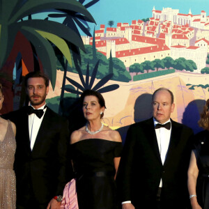 Pierre Casiraghi et sa femme Beatrice Borromeo, la princesse Caroline de Hanovre, le prince Albert II de Monaco, Carole Bouquet, Charlotte Casiraghi et son compagnon Dimitri Rassam, Andrea Casiraghi et sa femme Tatiana Santo Domingo, la princesse Alexandra de Hanovre - 65ème édition du Bal de la Rose donné au profit de la Fondation Princesse Grace sur le thème de la Riviera, une idée de K. Lagerfeld, à la Salle des Etoiles du Sporting Monte-Carlo à Monaco, le 30 mars 2019. © Jean-François Ottonello / Nice Matin / Bestimage