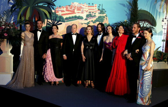 Pierre Casiraghi et sa femme Beatrice Borromeo, la princesse Caroline de Hanovre, le prince Albert II de Monaco, Carole Bouquet, Charlotte Casiraghi et son compagnon Dimitri Rassam, Andrea Casiraghi et sa femme Tatiana Santo Domingo, la princesse Alexandra de Hanovre - 65ème édition du Bal de la Rose donné au profit de la Fondation Princesse Grace sur le thème de la Riviera, une idée de K. Lagerfeld, à la Salle des Etoiles du Sporting Monte-Carlo à Monaco, le 30 mars 2019. © Jean-François Ottonello / Nice Matin / Bestimage