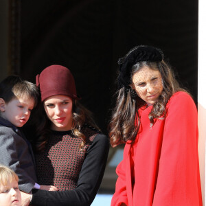 La princesse Caroline de Hanovre, Charlotte Casiraghi, son fils Raphaël Elmaleh, Sacha Casiraghi et Tatiana Casiraghi (Tatiana Santa Domingo) - La famille princière de Monaco au balcon du palais lors de la fête nationale monégasque, à Monaco, le 19 novembre 2017. © Dominique Jacovides/Bestimage