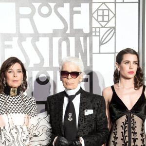 La princesse Caroline de Hanovre, Karl Lagerfeld et Charlotte Casiraghi - Arrivées - 63ème Bal de la Rose sur le thème de la Sécession Viennoise, imaginé par K.Lagerfeld au profit de la Fondation Princesse Grace dans la Salle des Etoiles au Sporting Monte Carlo à Monaco, le 18 mars 2017. © Pierre Villard / Palais Princier / SBM via Bestimage