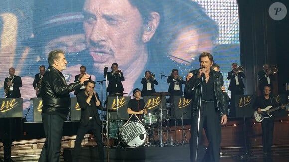Eddy Mitchell et Johnny Hallyday - Premier concert "Les Vieilles Canailles" au POPB de Paris-Bercy à Paris, du 5 au 10 novembre 2014. 
