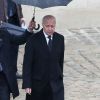 Laurent Fabius - Hommage national au lieutenant-colonel de gendarmerie Arnaud Beltrame aux Invalides à Paris. Le 28 mars 2018. Arnaud Beltrame est mort après avoir pris la place d'une otage civile au supermarché Super U à Trèbes. © Cyril Moreau / Bestimage