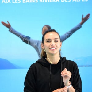 Exclusif - Marine Lorphelin (Miss France 2013) anime une séance cardio et musculation au salon Be Fit à Aix les Bains le 19 septembre 2020. © Romain Doucelin / Bestimage