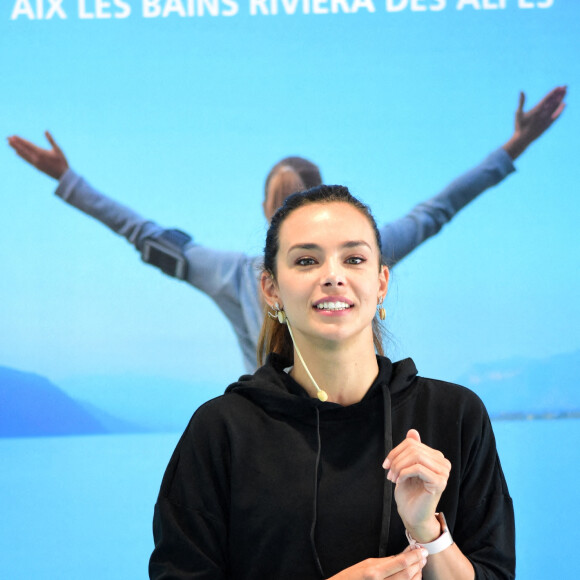 Exclusif - Marine Lorphelin (Miss France 2013) anime une séance cardio et musculation au salon Be Fit à Aix les Bains le 19 septembre 2020. © Romain Doucelin / Bestimage