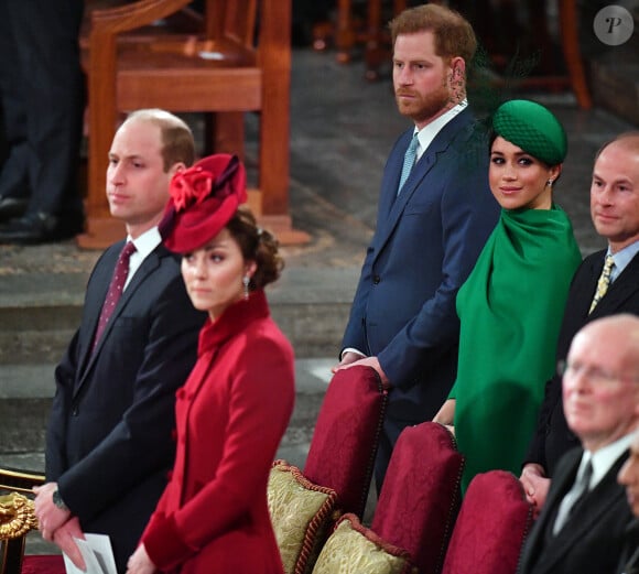 Le prince William, duc de Cambridge, et Catherine (Kate) Middleton, duchesse de Cambridge, Le prince Harry, duc de Sussex, Meghan Markle, duchesse de Sussex - La famille royale d'Angleterre lors de la cérémonie du Commonwealth en l'abbaye de Westminster à Londres le 9 mars 2020.