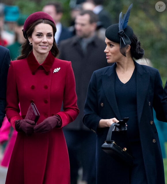 Catherine Kate Middleton, la duchesse de Cambridge et Meghan Markle, la duchesse de Sussex enceinte - La famille royale britannique se rend à la messe de Noël à l'église Sainte-Marie-Madeleine à Sandringham, le 25 décembre 2018.