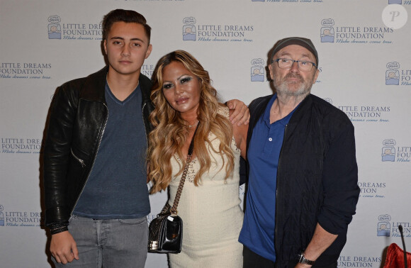 Phil Collins, sa femme Orianne Collins et son fils Nick Collins à la conférence de presse de Little Dreams Foundation au Satai à Miami. Le 2 octobre 2018.
