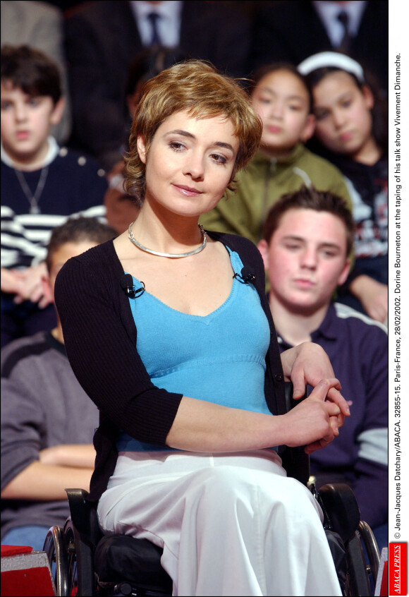 Dorine Bourneton dans l'émission "Vivement dimanche", de Michel Drucker. Le 28 février 2002. © Jean-Jacques Datchary/ABACA