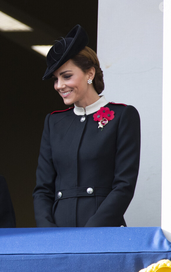 Catherine (Kate) Middleton, duchesse de Cambridge lors de la cérémonie du centenaire de l'armistice du 11 novembre 1918 au palais de Whitehall à Londres, Royaume Uni, le 11 novembre 2018.