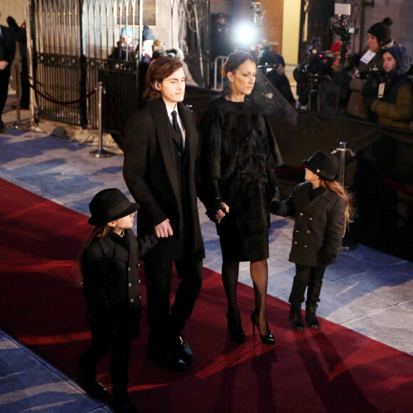 Céline Dion, ses enfants René-Charles Angélil, les jumeaux Nelson Angélil et Eddy Angélil - Sorties des obsèques nationales de René Angélil en la Basilique Notre-Dame de Montréal, le 22 janvier 2016. © Dominique Jacovides/Bestimage 