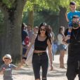 Adil Rami en compagnie de son ex-compagne Sidonie Biémont et de ses deux enfants Zayn et Madi. Paris le 30 mai 2020.
