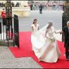 Arrivée de Kate Middleton, son père Michael et sa soeur Pippa Middleton à l'abbaye de Westminster pour son mariage avec le prince William, le 29 avril 2011, à Londres.