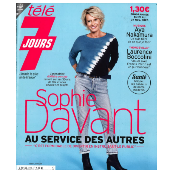 Sophie Davant en couverture du magazine "Télé 7 jours", le 16 novembre 2020.
