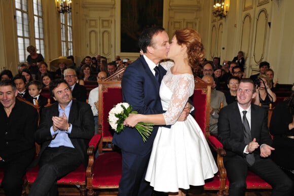 Exclusif - Emilie Dequenne et son époux Michel Ferracci se marient à la mairie du 10ème arrondissement de Paris, le samedi 11 octobre 2014.