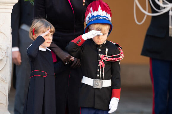 Jacques et Gabriella de Monaco - Cérémonie dans la cour d'honneur du palais princier pour la Fête nationale de Monaco, le 19 novembre 2020.