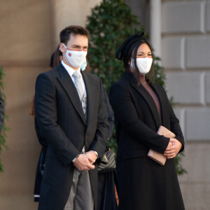 Louis Ducruet et son épouse Marie - Cérémonie dans la cour d'honneur du palais princier pour la Fête nationale de Monaco, le 19 novembre 2020.