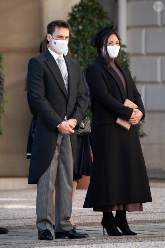 Louis Ducruet et son épouse Marie - Cérémonie dans la cour d'honneur du palais princier pour la Fête nationale de Monaco, le 19 novembre 2020.
