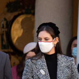 La princesse Caroline, son fils Pierre Casiraghi et ses enfants Stefano et Alexandre, Tatiana Casiraghi et son époux Andrea Casiraghi - Cérémonie dans la cour d'honneur du palais princier pour la Fête nationale de Monaco, le 19 novembre 2020.