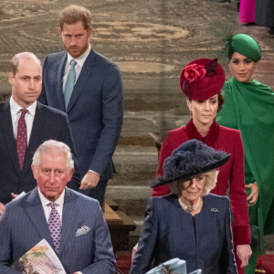 Le prince William, duc de Cambridge, et Catherine (Kate) Middleton, duchesse de Cambridge, Le prince Charles, prince de Galles, et Camilla Parker Bowles, duchesse de Cornouailles, La reine Elisabeth II d'Angleterre, Le prince Harry, duc de Sussex, Meghan Markle, duchesse de Sussex - La famille royale d'Angleterre lors de la cérémonie du Commonwealth en l'abbaye de Westminster à Londres le 9 mars 2020.