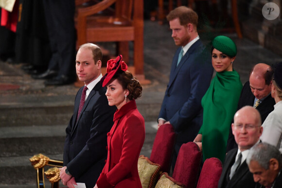Le prince William, duc de Cambridge, et Catherine (Kate) Middleton, duchesse de Cambridge, Le prince Harry, duc de Sussex, Meghan Markle, duchesse de Sussex - La famille royale d'Angleterre lors de la cérémonie du Commonwealth en l'abbaye de Westminster à Londres