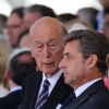 Valery Giscard d'Estaing, Nicolas Sarkozy - Cérémonie de commémoration du 70ème anniversaire du débarquement sur la plage Sword Beach à Ouistreham. Le 6 juin 2014. 