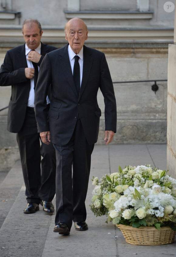 Exclusif - Valéry Giscard d'Estaing - Obsèques de Evelyne Prouvost-Berry, propriétaire du groupe Marie-Claire, en l'église Saint-Roch à Paris. Le 26 juillet 2017.