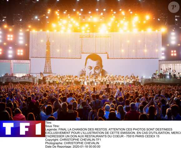 Photo officielle du concert des Enfoirés 2020 "Le Pari(s) des Enfoirés" à l'AccorHotels Arena à Paris. Il sera diffusé sur TF1 le 6 mars 2020.