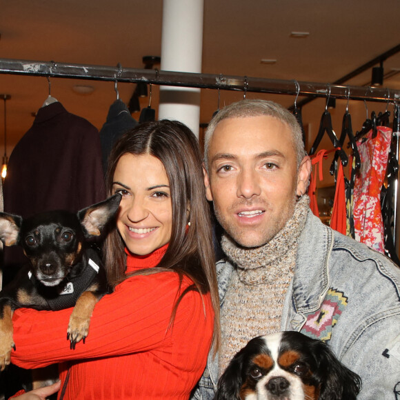 Exclusif - Denitsa Ikonomova et Maxime Dereymez lors d'un vide-grenier de Noël avec la vente de leurs vestes, costumes, robes, pulls et chemises au Café Zen ouvert spécialement pour cette cause au profit de 'l'Arche des associations' qui s'occupe de la protection et la défense animale , à Paris le 12 décembre 2020. © Denis Guignebourg/BestImage 