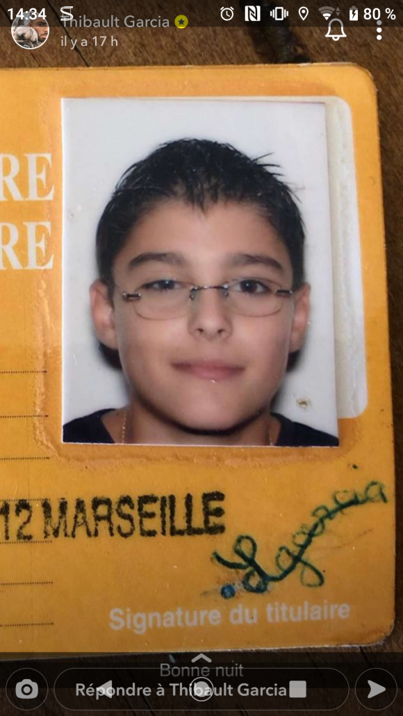 Thibault Garcia dévoile une photo d'enfance sur Snpachat, le 14 décembre 2020