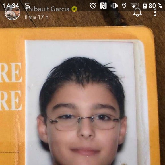 Thibault Garcia dévoile une photo d'enfance sur Snpachat, le 14 décembre 2020