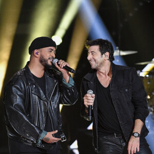 Exclusif - Slimane et Patrick Bruel - Emission "Un soir en direct avec Patrick Bruel" au Palais des Sports en l'honneur du chanteur pour ses 35 ans de carrière sur France 2, le 3 novembre 2018. © Perusseau-Gaffiot/Bestimage