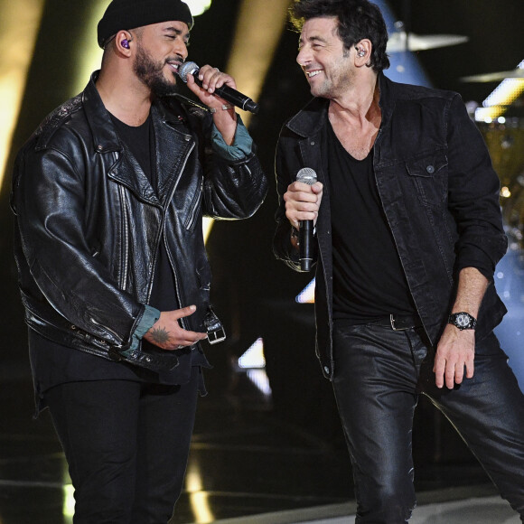 Exclusif - Slimane et Patrick Bruel - Emission "Un soir en direct avec Patrick Bruel" au Palais des Sports en l'honneur du chanteur pour ses 35 ans de carrière sur France 2, le 3 novembre 2018. © Perusseau-Gaffiot/Bestimage