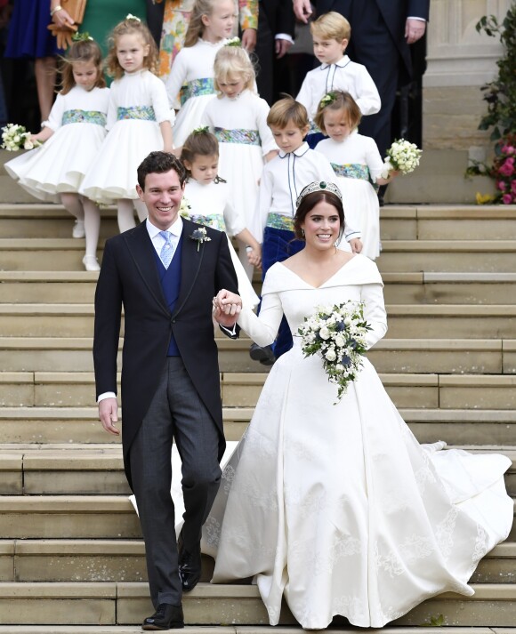 Sorties après la cérémonie de mariage de la princesse Eugenie d'York et Jack Brooksbank en la chapelle Saint-George au château de Windsor le 12 octobre 2018.