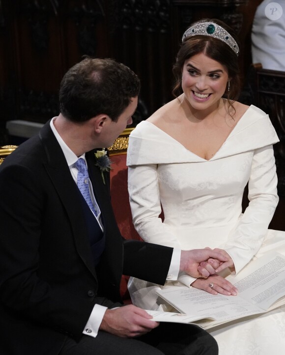 La princesse Eugenie d'York et son mari Jack Brooksbank - Cérémonie de mariage de la princesse Eugenie d'York et Jack Brooksbank en la chapelle Saint-George au château de Windsor le 12 octobre 2018.