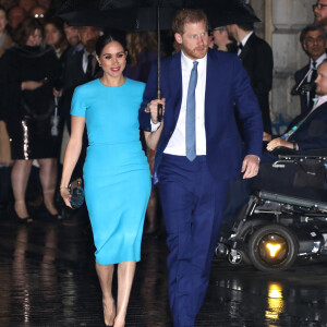 Le prince Harry, duc de Sussex, et Meghan Markle, duchesse de Sussex arrivent à la cérémonie des Endeavour Fund Awards au Mansion House à Londres, Royaume Uni, le 5 mars 2020. 