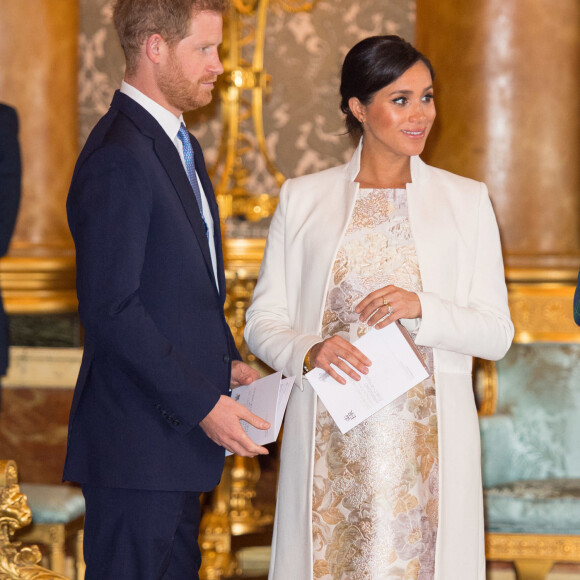 Info ( le 15 Août 2020 la princesse Anne fêtera ses 70 ans) - Le prince Harry, duc de Sussex, et Meghan Markle (enceinte), duchesse de Sussex, la princesse Anne - La famille royale d'Angleterre lors de la réception pour les 50 ans de l'investiture du prince de Galles au palais Buckingham à Londres. Le 5 mars 2019